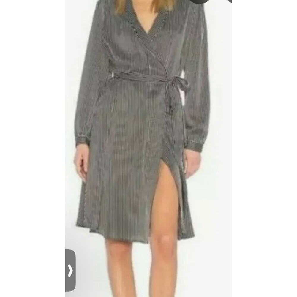 Avec Les Filles Women's Striped Midi Robe Wrap Dress Size S Knee Length